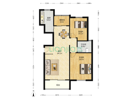 天居华庭 2室1厅1卫 106平方