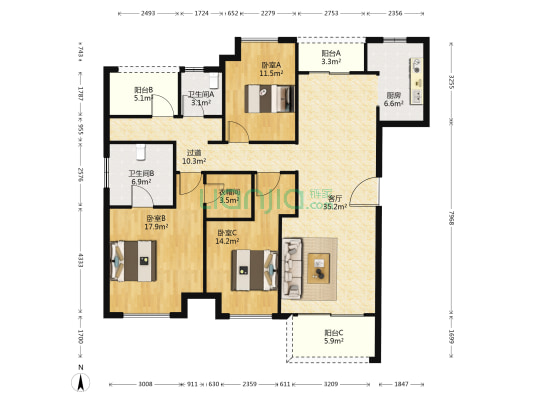 华润公园九里1期洋房 3室1厅2卫 143平方