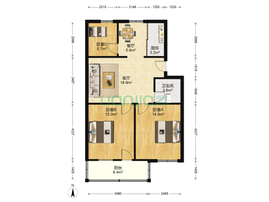 成园里 3室2厅1卫 90平方