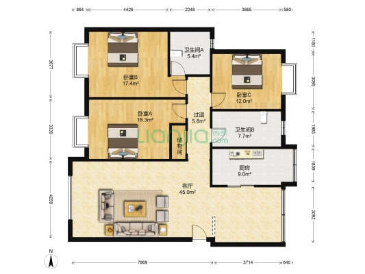 嘉茵苑 3室1厅2卫 146平方