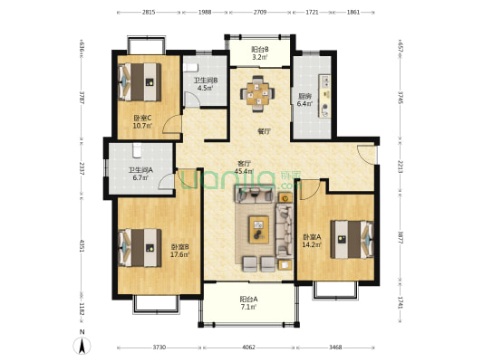 明和苑 3室1厅2卫 140平方
