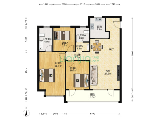 天泰·嘉亿城 3室1厅2卫 123平方