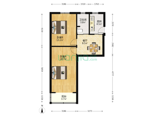 翔殷路269弄小区 2室1厅1卫 62平方