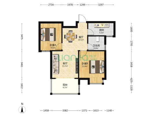 江山汇悦山府 2室2厅1卫 78平方