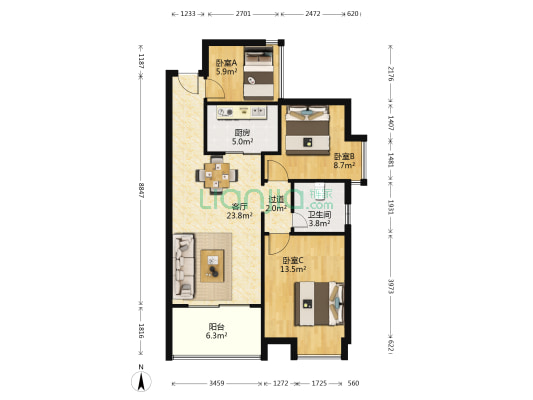 黑金时代广场 3室1厅1卫 81平方
