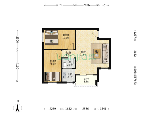 富景 2室1厅1卫 60平方