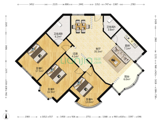 镬子山社区光明路 3室1厅2卫 125平方