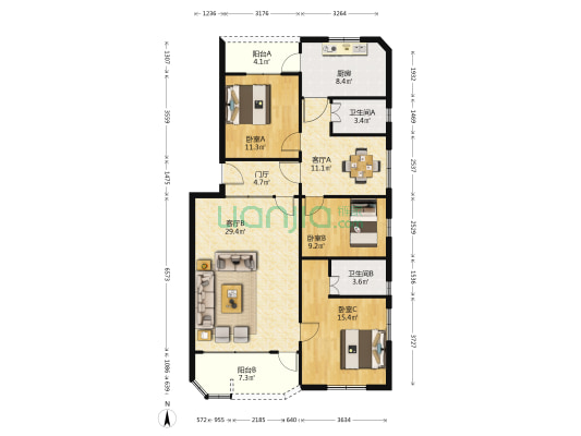 兴祥南邨 3室2厅2卫 124平方
