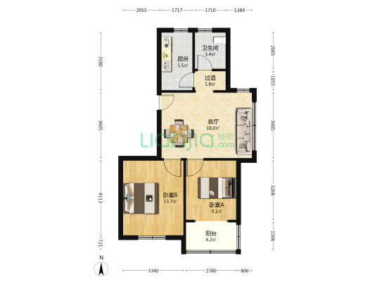 盐河花苑 2室1厅1卫 86平方