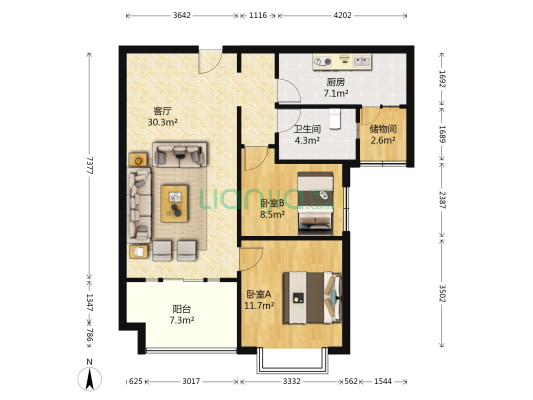 恒大绿洲西区 2室1厅1卫 99平方