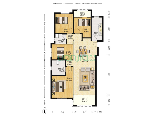 保利庭瑞阅江台璟园 4室1厅2卫 131平方