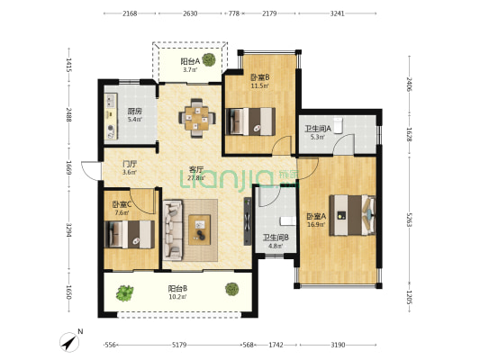 融创海映兰屿二期 3室1厅2卫 116平方