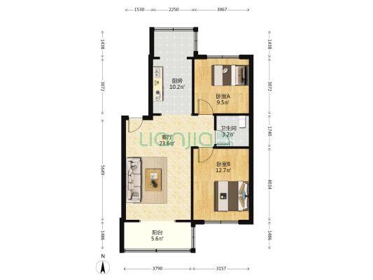 向山北小区 2室1厅1卫 82平方