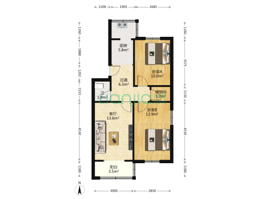 西北建材 2室1厅1卫 66平方