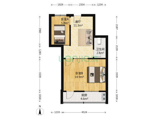 忠厚街1-5号 2室1厅1卫 44平方