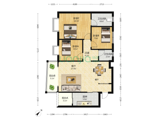 兴达苑 3室1厅2卫 100平方