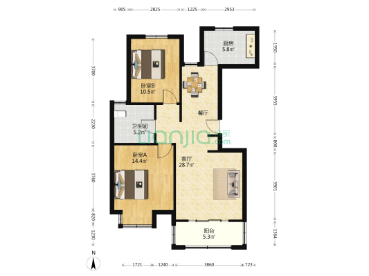 美罗家园罗智苑 2室1厅1卫 92平方