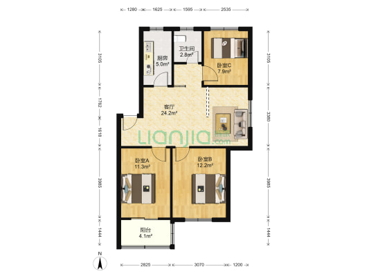 九龙园 3室1厅1卫 82平方