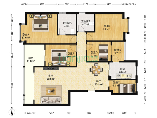 天润金碧 5室2厅2卫 159平方