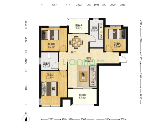 孔雀苑南区 3室1厅1卫 93平方