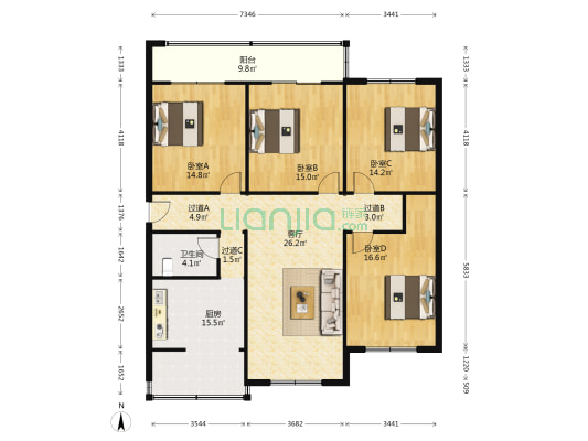 市场南街7号院 4室1厅1卫 141平方