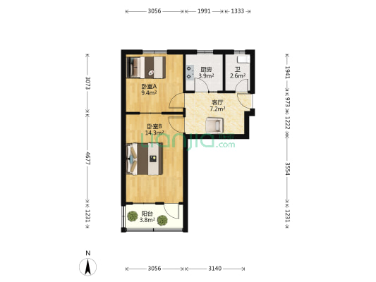 滨中小区 2室1厅1卫 53平方