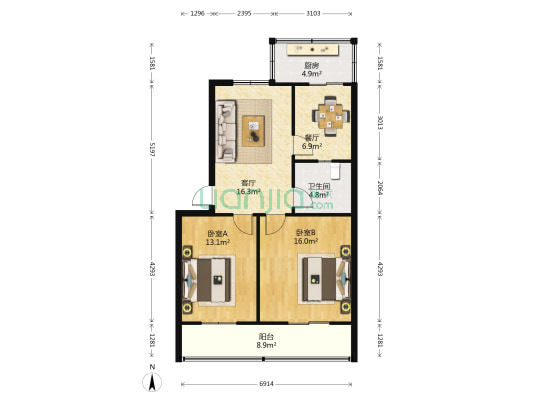 未央粮食局家属院 2室2厅1卫 89平方