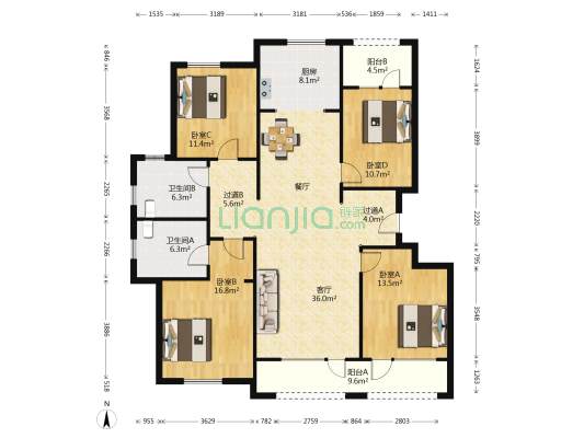 绿城熙园西区 4室1厅2卫 164平方