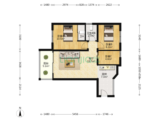安泰花园 3室1厅2卫 70平方