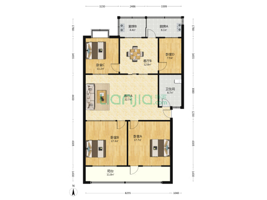 人寿保险公司宿舍 4室2厅1卫 135平方