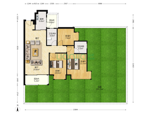 虎门滨海城 3室1厅2卫 97平方