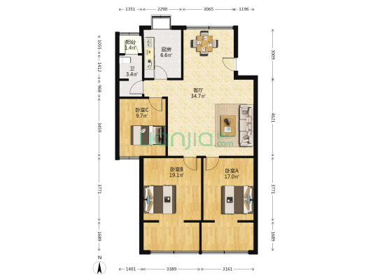 湖南科技职业学院教工宿舍 3室1厅1卫 102平方