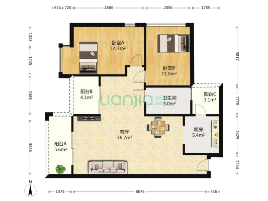 防城港凤景湾 2室1厅1卫 98平方