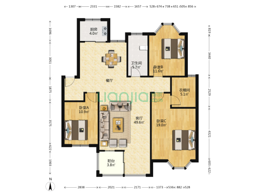 水月湾 3室1厅1卫 129平方