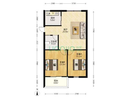 黄金山村 2室1厅1卫 77平方