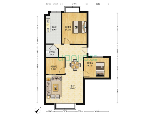 光祥家园 2室1厅1卫 96平方