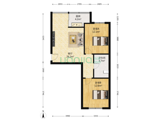方新雅苑 2室1厅1卫 76平方