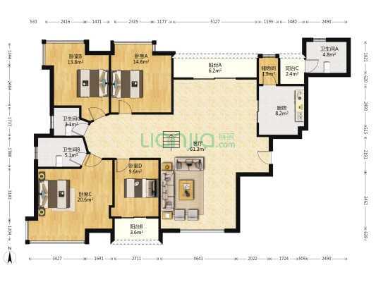 金月湾花园 4室1厅3卫 194平方
