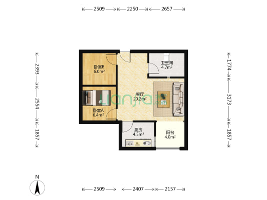 君临大厦 2室1厅1卫 16平方