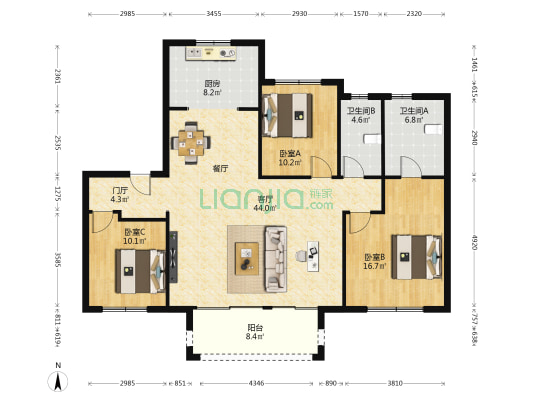 领地皇家蘭台 3室1厅2卫 142平方