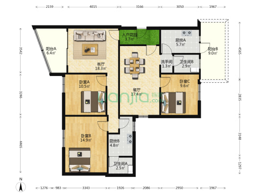 城裕花园 3室2厅3卫 116平方
