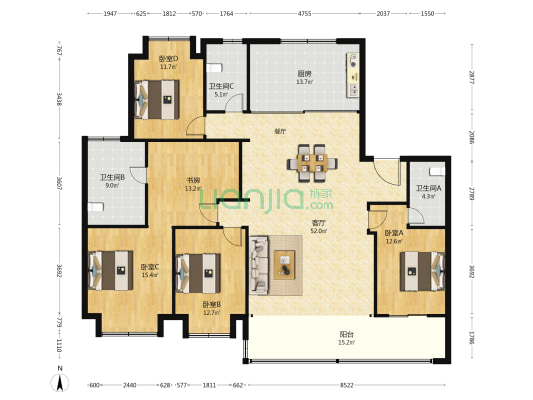 南通静安府 5室1厅3卫 195平方