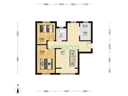 松澜苑 2室1厅1卫 91平方