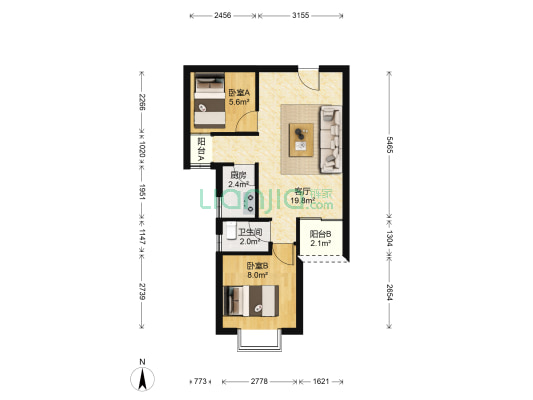 TCL雅馨居 2室1厅1卫 59平方
