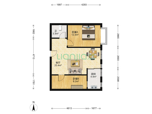 华悦阁 2室1厅1卫 77平方