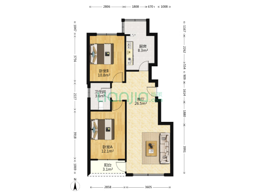 中瀛臻堡 2室1厅1卫 91平方