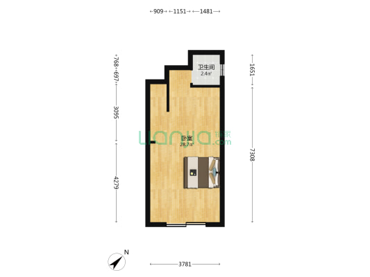 天府花城 1室0厅1卫 35平方