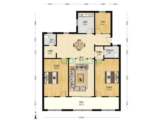 目澜大厦 3室1厅2卫 127平方