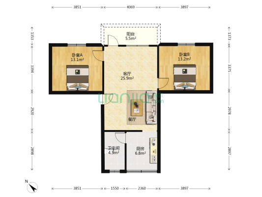 虎门解放路 2室1厅1卫 77平方