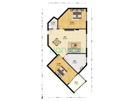 百力小区 2室1厅1卫 128平方